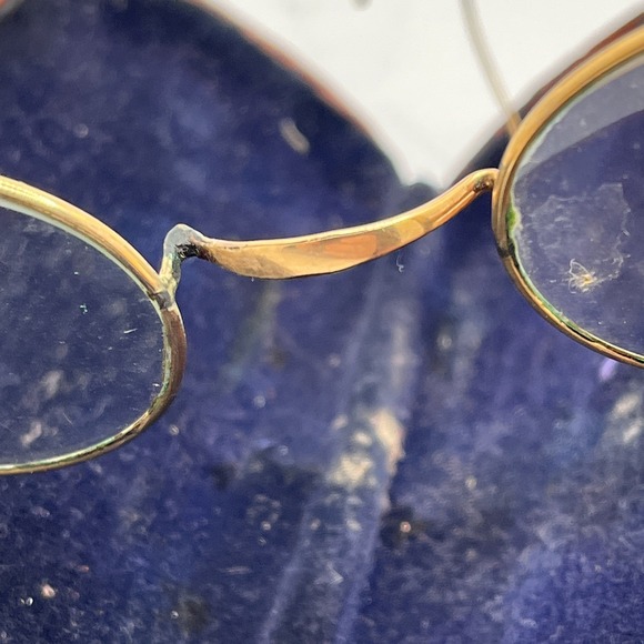 Antique‎ Wire Rim "Windsor" Spectacles Saddle Bridge Gold/ Brass Color with Case - Picture 2 of 16